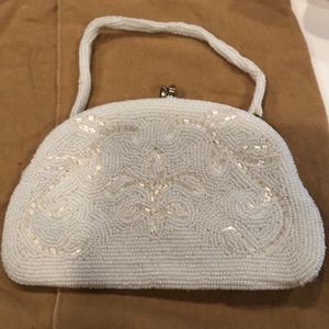 Safeco white seeded bag 7 x 5 beaded bead purse costal grandma